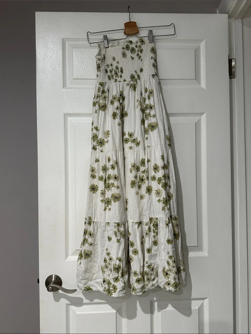 Abercrombie & Fitch White Maxi Dress with Olive Floral Print